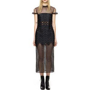 Self-Portrait Black Sheer Midi Dress